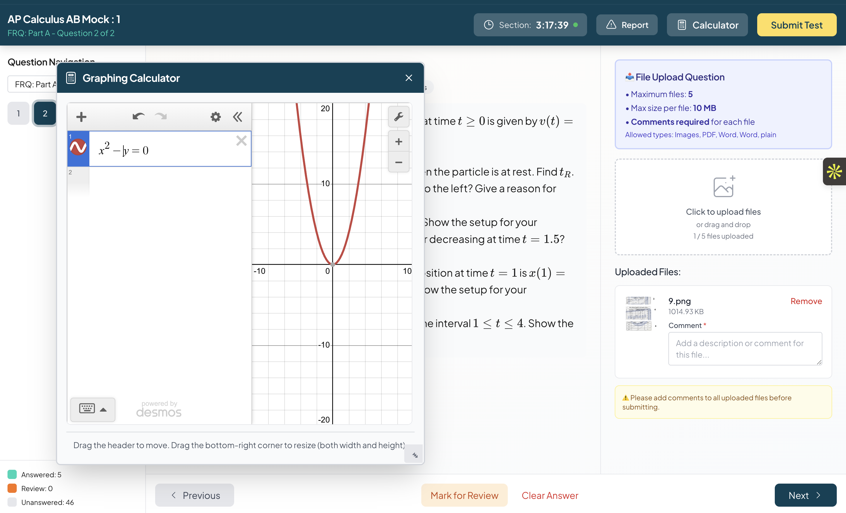 MCQ interface with live timer and question navigator